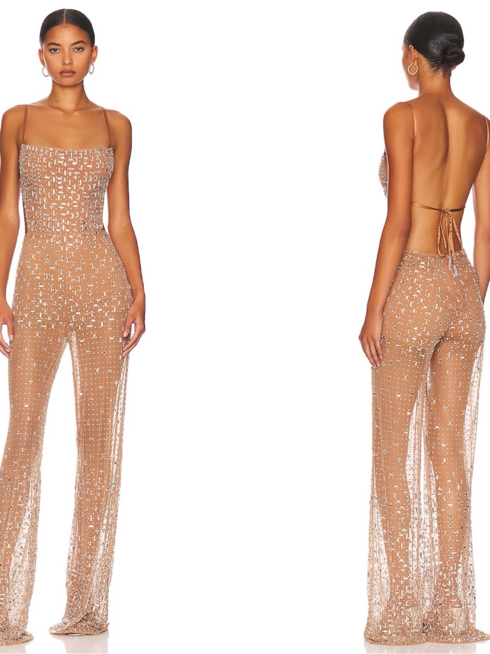 RETROFETE Axel Crystal Embellished Sheer Jumpsuit Size Large